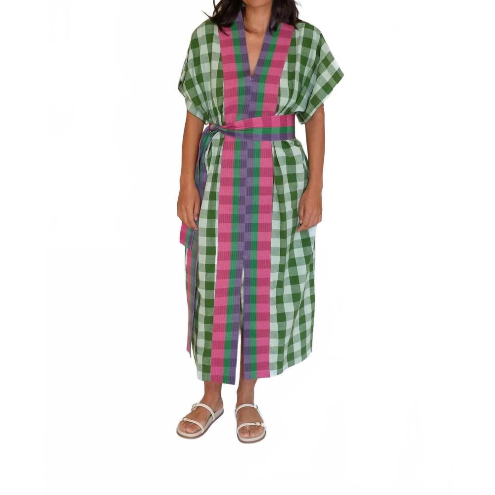 NEW RUJUTA SHETH naya kaftan dress in watermelon chex cotton